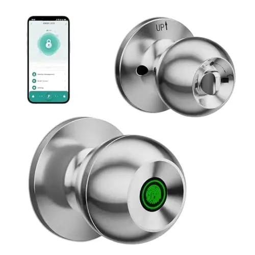 3 in 1 Fingerprint LockSmart Door Knob, Biometric Door Lock Fingerprint Door Knob with Tuya App for Bedrooms Apartments Offices